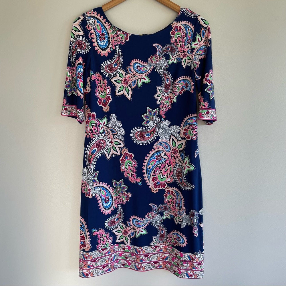 Eliza J Navy Blue Paisley Print Jersey Tunic Dress Size 6